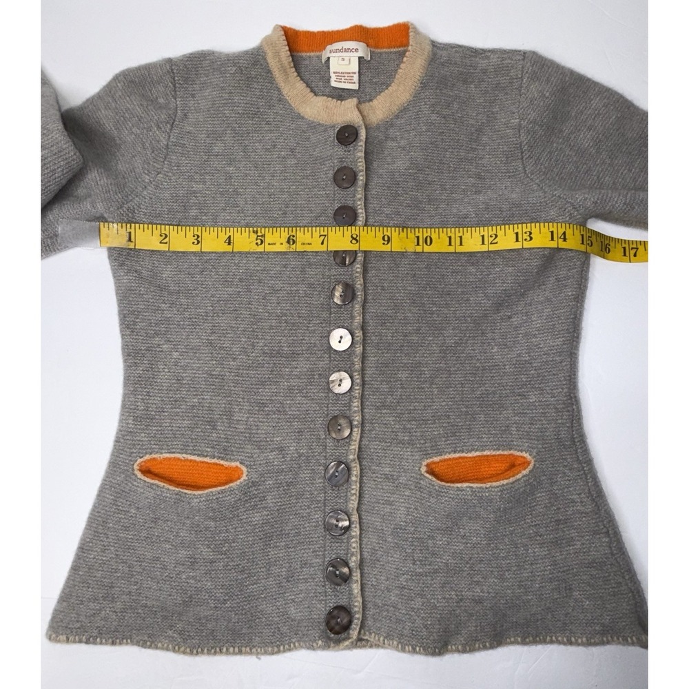 Sundance Womens Extra Fine Merino Wool Cardigan Sz Sm Gray Orange Tracht Boho - Picture 4 of 11